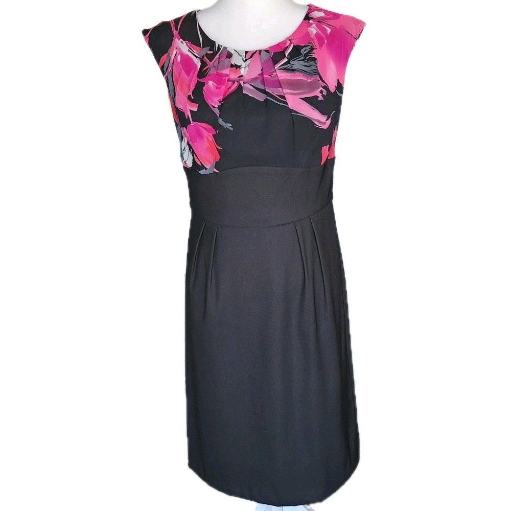 Dressbarn Sheath Dress Womens 8 Black Pink Career Office Wedding Guest Church